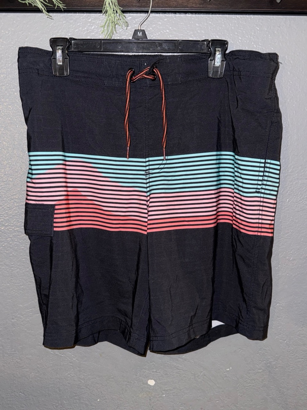 George Black Swim Shorts with Pink and Teal Stripes